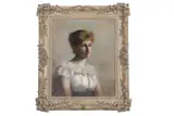 Portrait of a young lady in a white dress by Evelina Adshead, 1893, oil on canvas, sold Mar 2023