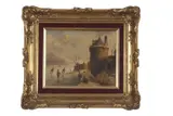 A wintry Dutch landscape with figures before a by Pieter Cornelis Steenhouwer, oil on board, sold Mar 2023
