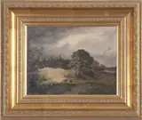 Sheep in a landscape by Edward Charles Williams, oil on board, offered Mar 2023