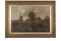 The River Lea Near Waltham by Henry Cooper, 1909, oil on canvas, offered Mar 2023