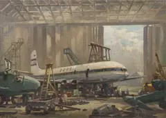 BOAC Comet, the earliest production aircraft by George Ayling, oil on board, sold Mar 2023