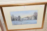 A church in a snow covered landscape by Tony Garner, watercolour, sold Mar 2023