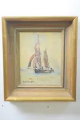 Shipping scene by Rowland Fisher, oil on board, sold Mar 2023