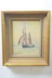 Shipping scene by Rowland Fisher, oil on board, sold Mar 2023