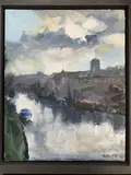 The Waterfront by Paul Rowland, acrylic on canvas, offered Mar 2023