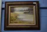 Reed Cutter in the Thurne' oil on board, 9.5x13ins by Shirley Carnt, oil on board, sold Mar 2023