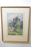Alpine scene by Violet Esther Drury Clutterbuck, watercolour, sold Mar 2023