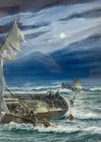 The Lifeboat 'Bays' taking the crew from the schooner 'Pluck' stranded on the Barber sands, saved 6, c.1875 by Michael Bensley, watercolour, offered Mar 2023