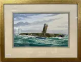 Coxswain Ted Neilson on the wing of a Lancaster Bomber, Jul 1942 by Michael Bensley, watercolour, offered Mar 2023