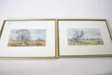 cottage across the fields' and 'flowers in the country by Brian Day, ink, sold Mar 2023