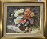 Still life of flowers in a vase by Mikola Apijok, oil on canvas, sold Mar 2023