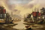 Tall masted ships at anchor by Kenneth Hammond, oil on canvas, sold Mar 2023