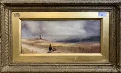 A couple of ladies bring in the harvest by Sarah Louisa Kilpack, oil on canvas, sold Mar 2023