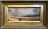 A couple of ladies bring in the harvest by Sarah Louisa Kilpack, oil on canvas, sold Mar 2023