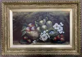 A still life study of fruit by Evelyn Chester, oil on board, sold Mar 2023