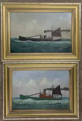 Sail and steam trawlers by George Race, 1930, oil, sold Mar 2023