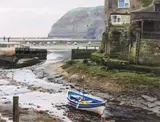 Calm Morning Staithes by Peter Barker, Oil on board, sold Mar 2023