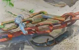 Newquay Harbour - Chains by Jan Merrick Horn, 2020, Oil on wooden panel, sold Mar 2023