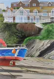 Newquay Harbour - the Harbour Hotel by Jan Merrick Horn, 2021, Oil on wooden panel, sold Mar 2023