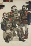 Costume design for 3 Kings Soldiers signed (lower right), titled (upper right) and inscribed and dedicated by Carl Toms, watercolour, offered Mar 2023