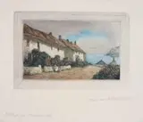 Cottages at Porthoustock by Claude Hamilton Rowbotham, Etching in colours, sold Mar 2023