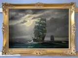 Maritime scene by moonlight by Arnold Beardsley, oil on canvas, offered Feb 2023