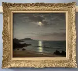 Moonlit seascape by Roger de la Corbière, oil on canvas, sold Feb 2023