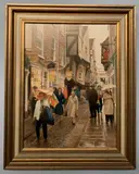 The Shambles in a Shower by Ken Bizon, oil on canvas, sold Feb 2023