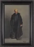 Portrait of a man wearing a trench coat by Richard Pionk, oil on canvas, sold Feb 2023
