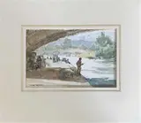 Canal fishing by Roland Batcheler, watercolour and ink, offered Feb 2023
