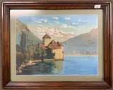 Chillon Castle, Veytaux, Switzerland by W.T. Tattersall, 1909, pencil, sold Feb 2023