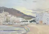 Continental coastal scene by Reginald Smith, 1960, pencil, sold Feb 2023