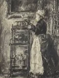 A study of a housemaid, charcoal on paper, framed and glazed by Louise Hervieu, charcoal on paper, sold Feb 2023