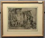 Man with a hat in a cactus garden by Edward Bouverie Hoyton Rs, etching, sold Feb 2023