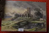 View of Glandford Church with bridge to foreground by Richard Edgar Platt, oil on board, sold Jan 2023