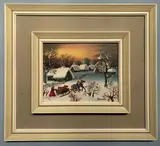 Folk art village scene by Anton Kowalski, oil on board, offered Jan 2023