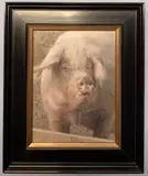 British Lop Eared Pig by Edna Bizon, oil on canvas, sold Jan 2023