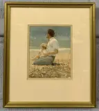 Father and child at the coast by Mary Gundry, watercolour, sold Jan 2023