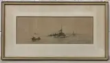 Estuary shipping scene by Albert Ernest Markes, watercolour, sold Jan 2023