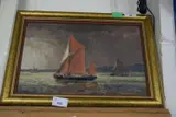 Pin Mill Barge Match by Cavendish Morton, 1965, oil on board, sold Jan 2023