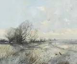 Winter on the Bure by Colin W. Burns, oil on canvas, offered Jan 2023