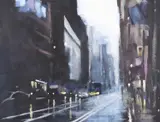 Chicago Rain by Paul Rowland, 2020, acrylic on board, offered Jan 2023