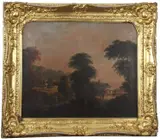Landscape with figures and a bridge in the middle distance by James Arthur O'Connor, oil on canvas, sold Jan 2023