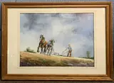 Ploughing with Shire horses by Maurice J.Bush, pastel, sold Jan 2023