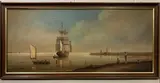 Shipping / estuary scene by Brian Coole, oil on board, sold Jan 2023