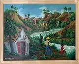 Haitian landscape and figures by Alexandre Milevoix, oil on board, sold Jan 2023
