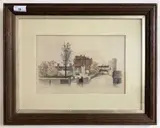 Pull's Ferry, Norwich by Edward Pococke, ink and watercolour, offered Jan 2023
