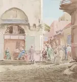 A street scene in Tripoli by Victor Coverley-Price, watercolour, sold Jan 2023