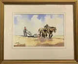 Ploughing with Shire horses by Maurice J.Bush, watercolour and ink, sold Jan 2023