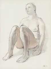 Seated female nude, pen and wash by Bernard Reynolds, drawing, sold Jan 2023